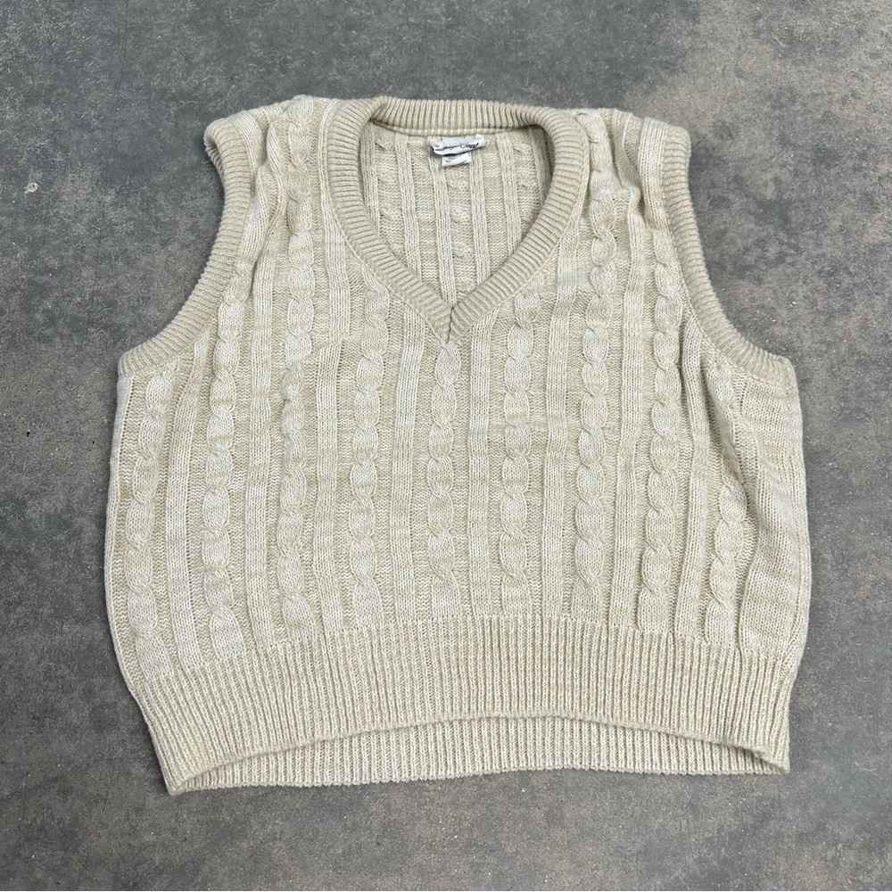 Vintage Cream Cable Knit V-Neck Sweater Vest